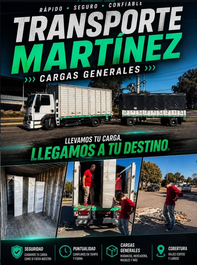 Servicio de flete, comisiones y transporte de cargas generales de La Punta a Carpintería - Transporte Martínez